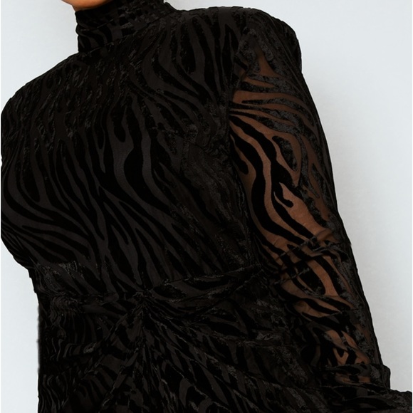 COPY - Plus black zebra devore high neck draped midi dress - Picture 2 of 8